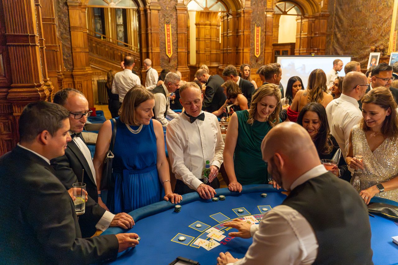 A busy casino night filling a country-house venue