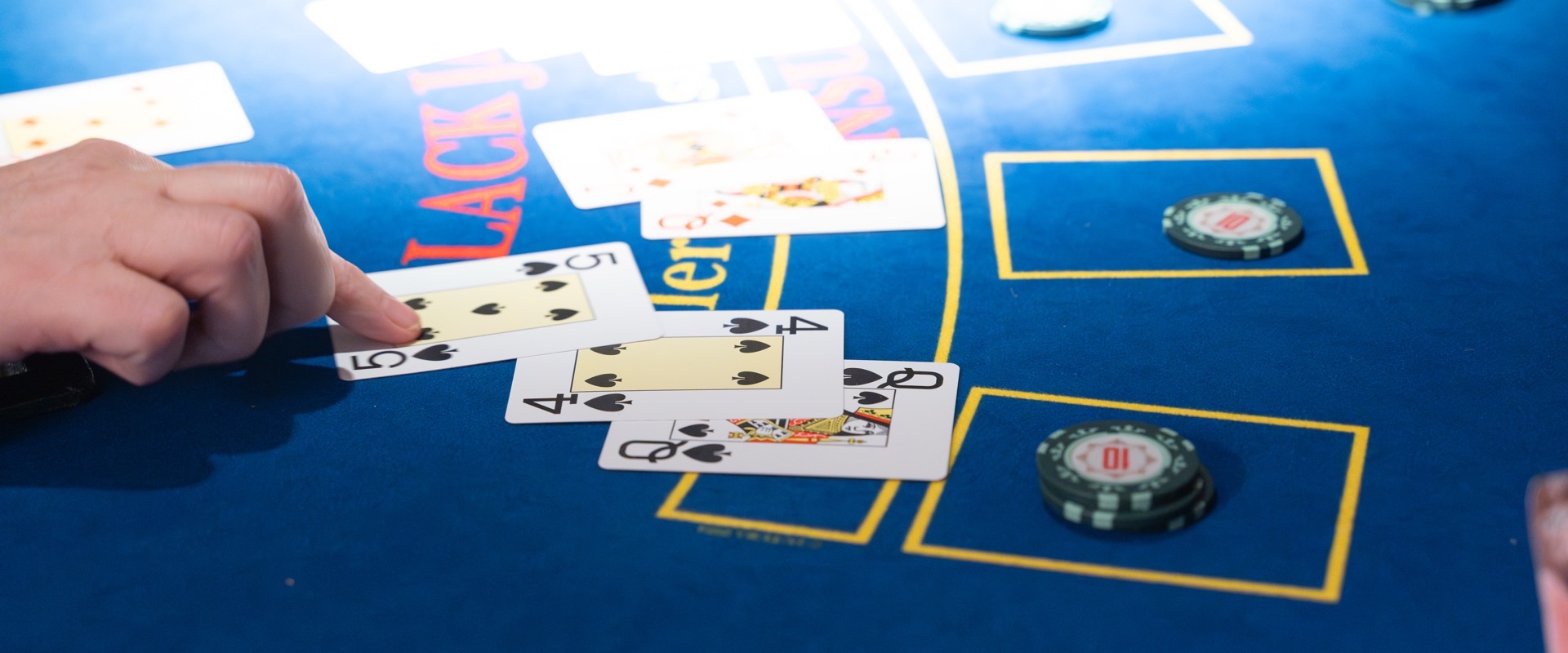 Chips and cards on a Royale blackjack table